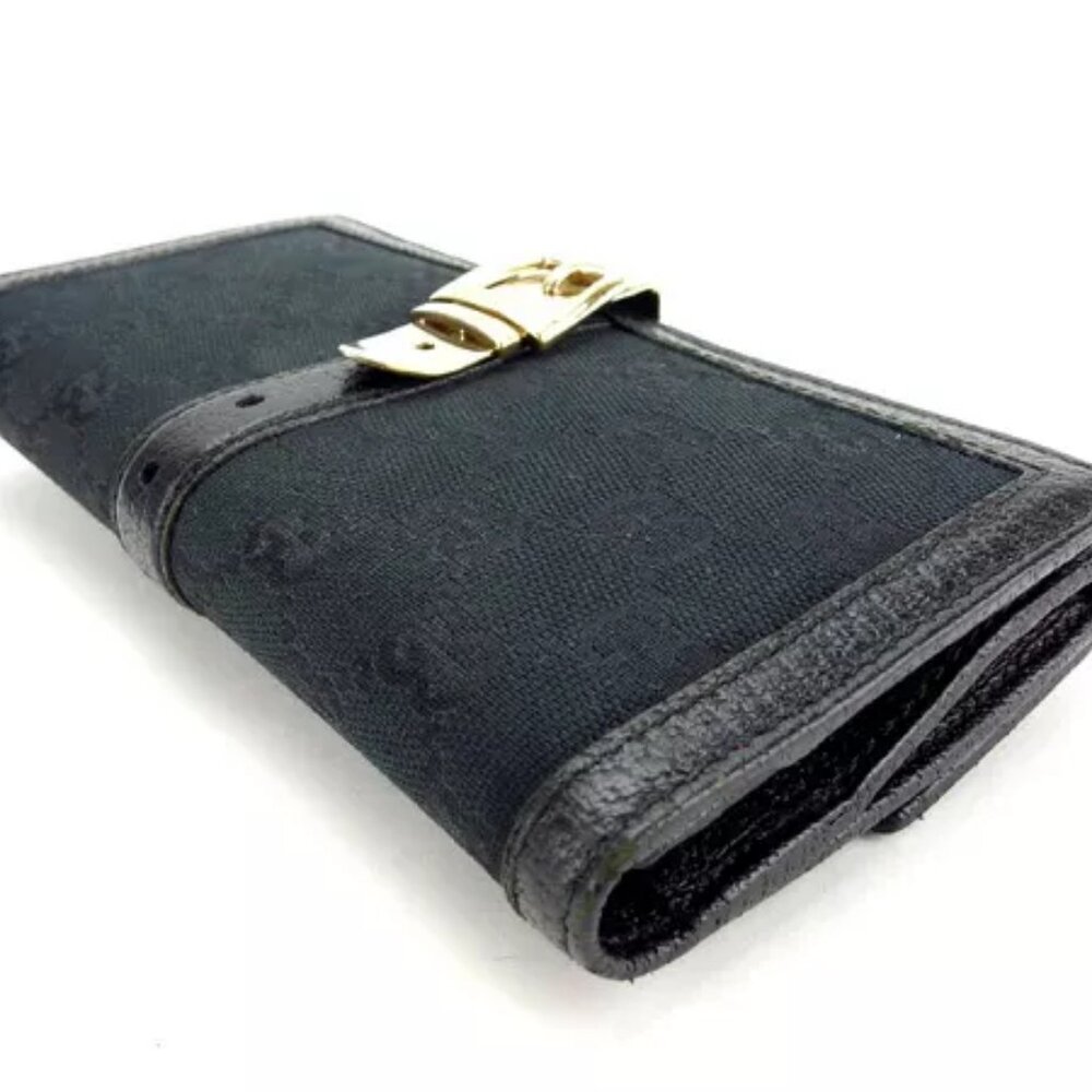 AUTHENTICITY GUARANTEED Gucci Wallet Purse Folding wallet GG Black Gold Woman - Picture 3 of 6